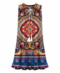 Best Sale 🔥 UDEAR Yellow & Blue Geometric Tassel-Tie Ruffle-Hem Sleeveless 👗 Dress - 👩 Women 💯