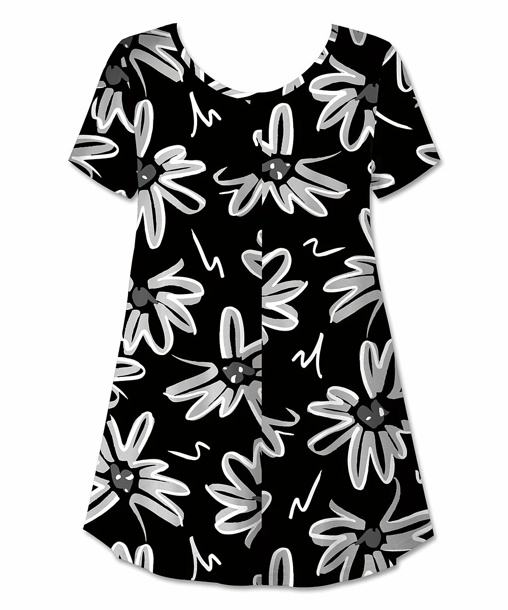 Cheapest ⌛ UDEAR Black & White Abstract Short-Sleeve Swing Top - Plus 👏 - Image 2