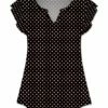 Wholesale ✨ UDEAR Black & White Pin Dot Notch Neck Flutter-Sleeve Swing Top - 👩 Women 🧨