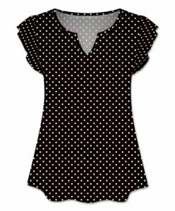 Wholesale ✨ UDEAR Black & White Pin Dot Notch Neck Flutter-Sleeve Swing Top - 👩 Women 🧨