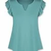 Best reviews of 🔔 UDEAR Blue Green Notch Neck Flutter-Sleeve Top - Plus ✔️