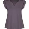 Budget 😍 UDEAR Gray Purple Notch Neck Flutter-Sleeve Top - 👩 Women & Plus 🌟