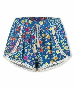 Best reviews of 👏 UDEAR Blue & Yellow Floral Crochet-Trim Tassel-Tie Shorts - 👩 Women 🔥
