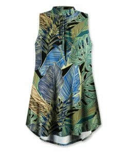 New 🎁 UDEAR Black & Green Foliage Mock Neck Sleeveless Top - 👩 Women 🤩