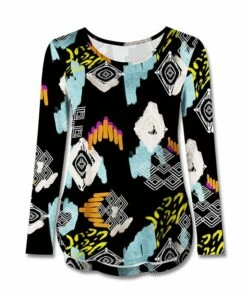 Best Pirce 🥰 UDEAR Black & White Geometric Curved-Hem Long-Sleeve Top - 👩 Women 🔥