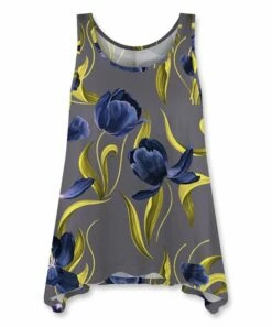 Best Pirce 🧨 UDEAR Gray & Purple Floral Sidetail Tunic Tank - 👩 Women 🌟