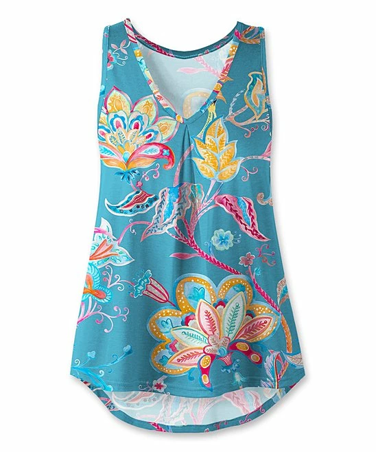 Deals โ๏ธ UDEAR Rose Red & Yellow Floral Inverted-Pleat V-Neck Tank - ๐ฉ Women ๐