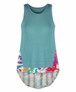 Discount 😉 UDEAR Blue Green & Red Abstract Contrast Scoop-Neck Hi-Low Tank - 👩 Women ✔️