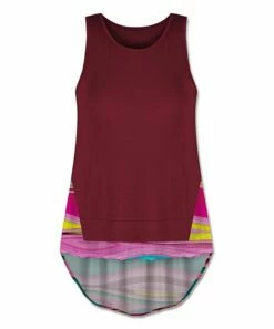 Deals 🛒 UDEAR Burgundy & Rose Pink Abstract Contrast Scoop-Neck Hi-Low Tank 🎁