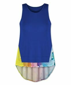 Promo 💯 UDEAR Sapphire Blue & Yellow Abstract Contrast Scoop-Neck Hi-Low Tank - 👩 Women ⭐