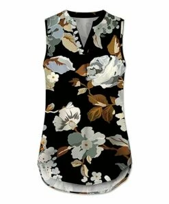 Outlet ⭐ UDEAR Earth Yellow & Black Floral Notch Neck Sleeveless Top - Plus 🧨
