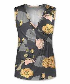 Coupon 😍 UDEAR Yellow & Pink Floral Side-Gathered Sleeveless Top - Plus 🛒