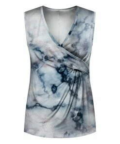 Coupon 🌟 UDEAR Blue & White Abstract Side-Gathered Sleeveless Top - 👩 Women 🥰
