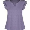 New 🤩 UDEAR Heather Purple Notch Neck Flutter-Sleeve Top - Plus 🎉