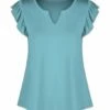 Best reviews of ✨ UDEAR Turquoise Notch Neck Flutter-Sleeve Top - 👩 Women 🤩