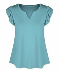 Best reviews of ✨ UDEAR Turquoise Notch Neck Flutter-Sleeve Top - 👩 Women 🤩