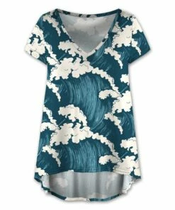 Best deal ๐ฏ UDEAR Teal & White Waves V-Neck Hi-Low Top - Plus ๐งจ