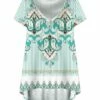 Buy ⌛ UDEAR White & Green Stripe Medallion Hi-Low V-Neck Top - Plus 🎁