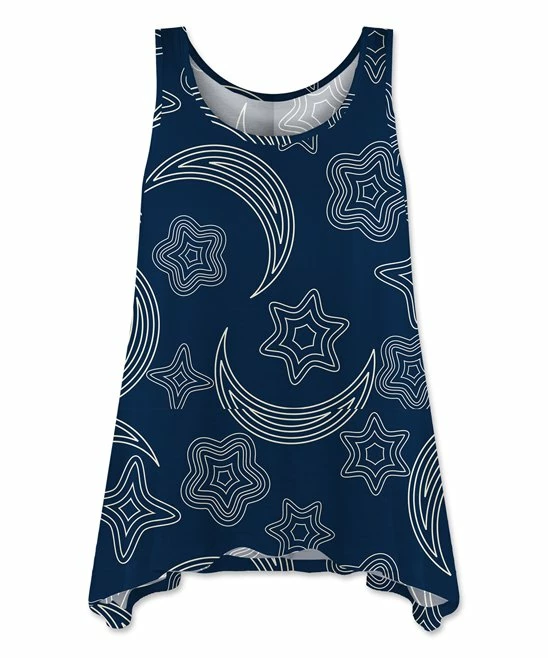 Budget ๐ UDEAR White & Navy Celestial Sidetail Tunic Tank - Plus ๐ฏ