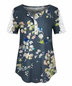 Top 10 🛒 UDEAR Blue & Yellow Floral Crochet-Sleeve Top - Plus 👏