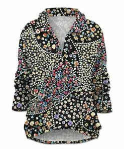 Wholesale 💯 UDEAR Black & Yellow Ditsy Floral Collared V-Neck Hi-Low Top - Plus 🥰