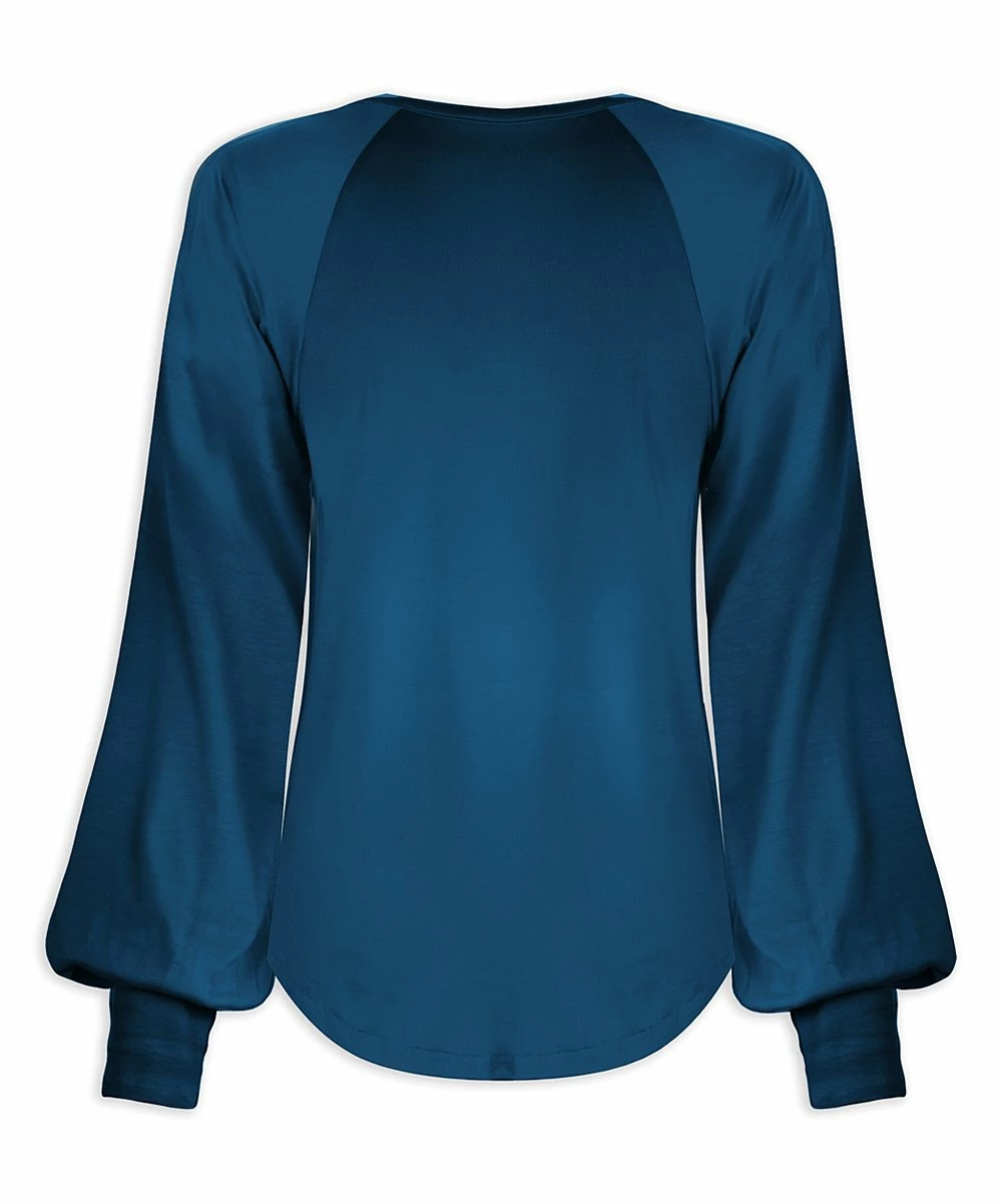 Deals ๐ UDEAR Cobalt Blue Bishop-Sleeve V-Neck Top - Plus ๐ - Image 2