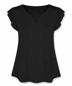 Best Sale 🌟 UDEAR Black Flutter-Sleeve Top - Plus 👏