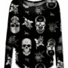 Budget ✔️ UDEAR Black & White Floral Skull Ruched-Hem Long-Sleeve Dolman Top - 👩 Women 🥰
