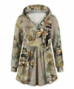 Best deal โ๏ธ UDEAR Yellow & Olive Floral Peplum Hoodie - Plus ๐