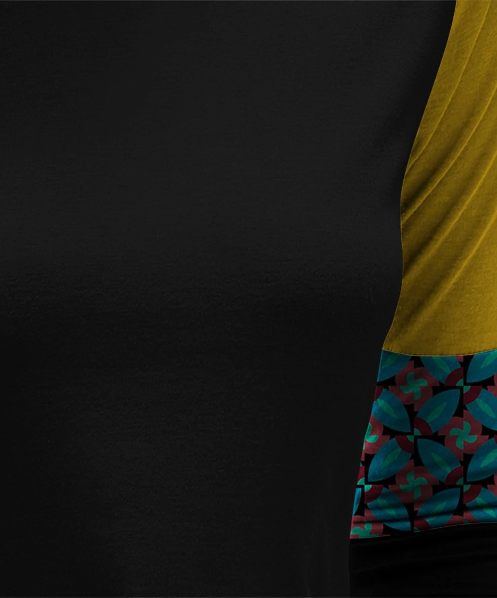 Budget 🥰 UDEAR Black & Yellow Abstract Raglan Tee - 👩 Women 🥰 - Image 2