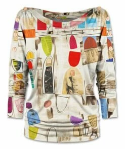 New ๐ฅฐ UDEAR Grass Green & Red Abstract Button-Accent Boat-Neck Top - ๐ฉ Women โจ