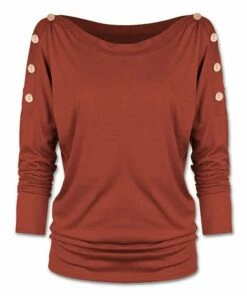 Outlet 🥰 UDEAR Rust Red Button-Sleeve Boatneck Top - 👩 Women & Plus ✨