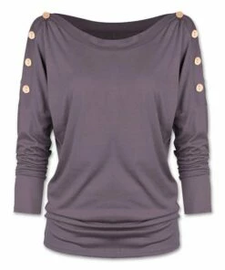 Top 10 🔔 UDEAR Gray Purple Button-Accent Boat-Neck Top - 👩 Women & Plus 🛒