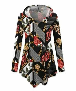 Discount ✔️ UDEAR Black & Red Leopard Status Pocket Handkerchief Hoodie - Plus 😍