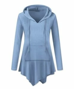 Coupon ✨ UDEAR Grayish Blue Pocket Handkerchief Hoodie - Plus 🛒