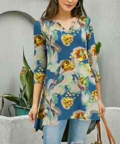 Hot Sale ✨ UDEAR Green & Yellow Floral Hi-Low Top - Plus 😀