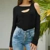 Budget 😀 UDEAR Black Asymmetric-Cutout Long-Sleeve Top - Plus 🌟