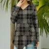 Best reviews of 🥰 UDEAR Gray & Black Plaid Knit-Print Kangaroo-Pocket V-Neck Top - Plus 🔥
