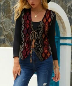 Top 10 ⌛ UDEAR Red & Black Geometric Tie Vest - 👩 Women ✔️