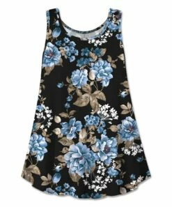 New 🤩 UDEAR Blue & Black Floral Scoop Neck A-Line Tank - 👩 Women 🛒