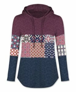 Best deal ๐ UDEAR Heather Navy Blue & Dark Heather Red Geo Color Block Hoodie - ๐ฉ Women ๐