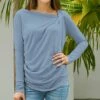 Outlet 🔥 UDEAR Gray-Blue Angled-Neck Long-Sleeve Tee - 👩 Women ⭐
