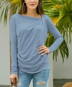 Outlet ๐ฅ UDEAR Gray-Blue Angled-Neck Long-Sleeve Tee - ๐ฉ Women โญ
