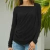 Best Pirce 🧨 UDEAR Black Angled-Neck Long-Sleeve Tee - 👩 Women & Plus 🎉