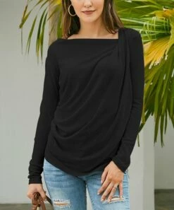 Best Pirce 🧨 UDEAR Black Angled-Neck Long-Sleeve Tee - 👩 Women & Plus 🎉