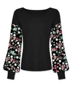 Promo 🛒 UDEAR Black & Green Floral Bishop-Sleeve Top - Plus ⌛