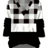 Buy 😍 UDEAR Black & White Plaid V-Neck Top - 👩 Women 😉
