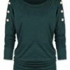 Best Sale 🤩 UDEAR Heather Forest Green Button-Accent Boatneck Top - 👩 Women & Plus 🎉
