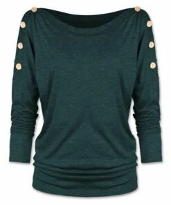 Best Sale 🤩 UDEAR Heather Forest Green Button-Accent Boatneck Top - 👩 Women & Plus 🎉