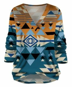 Deals 😉 UDEAR Blue & Yellow Geometric V-Neck Top - Plus 👍